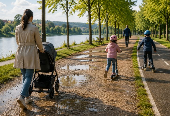 Podskalí dnes — mlatová cesta s loužemi