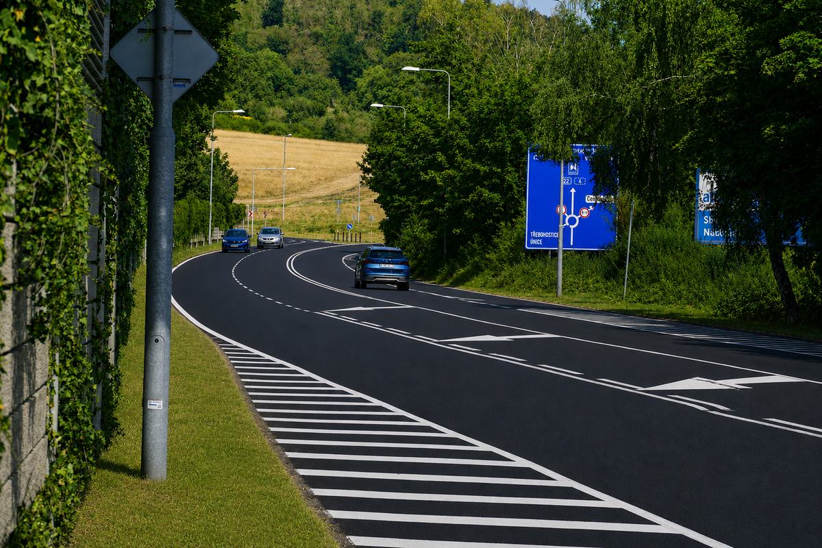 Vizualizace: srovnaná silnice u autodromu